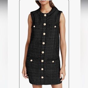 Black Tweed Dress with Gold Buttons